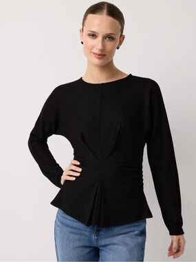 White House Black Market Black Ruched Peplum Long Sleeve Top